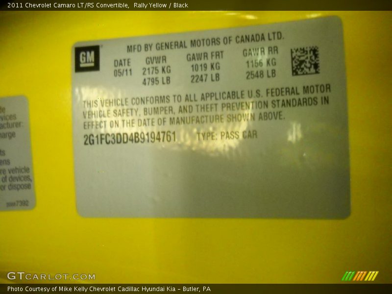 Rally Yellow / Black 2011 Chevrolet Camaro LT/RS Convertible