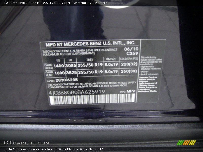 Capri Blue Metallic / Cashmere 2011 Mercedes-Benz ML 350 4Matic