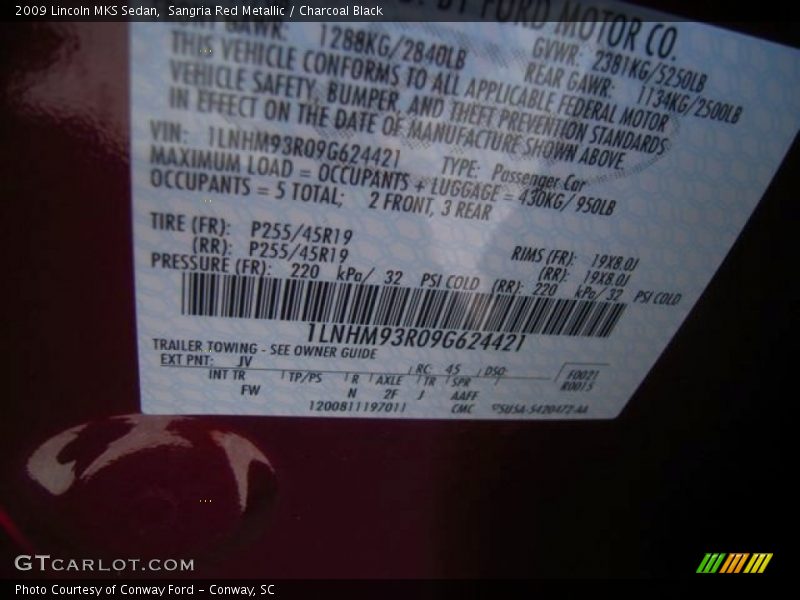 Sangria Red Metallic / Charcoal Black 2009 Lincoln MKS Sedan