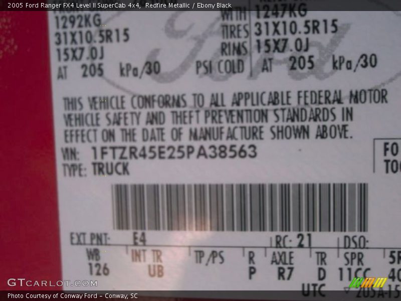 2005 Ranger FX4 Level II SuperCab 4x4 Redfire Metallic Color Code E4