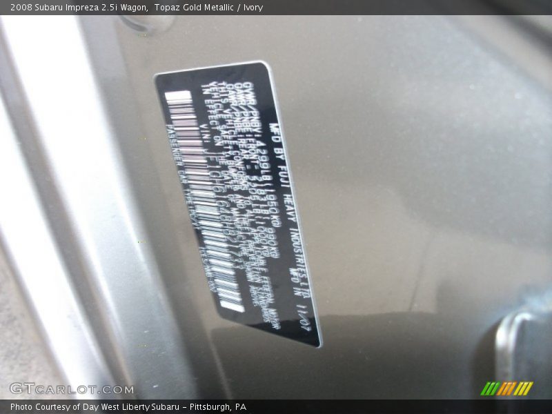 Topaz Gold Metallic / Ivory 2008 Subaru Impreza 2.5i Wagon