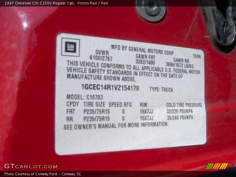 Victory Red / Red 1997 Chevrolet C/K C1500 Regular Cab
