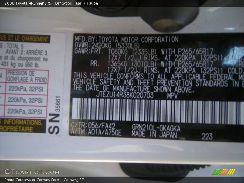 Driftwood Pearl / Taupe 2008 Toyota 4Runner SR5