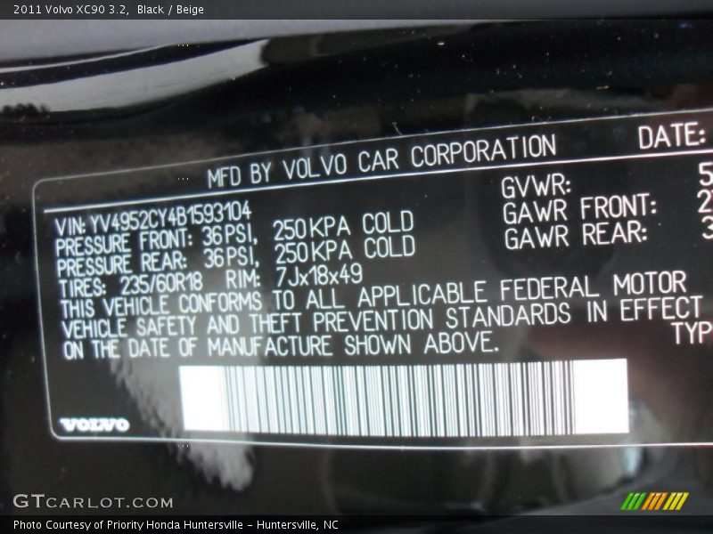 Black / Beige 2011 Volvo XC90 3.2