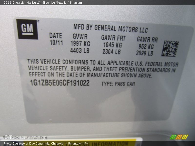 Silver Ice Metallic / Titanium 2012 Chevrolet Malibu LS