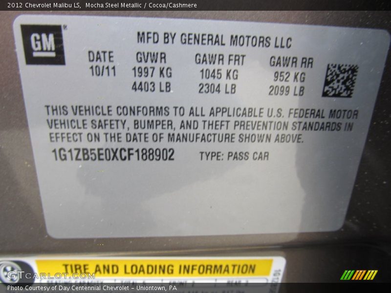 Mocha Steel Metallic / Cocoa/Cashmere 2012 Chevrolet Malibu LS