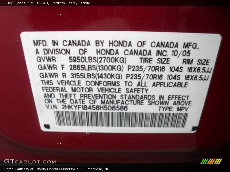 Redrock Pearl / Saddle 2006 Honda Pilot EX 4WD