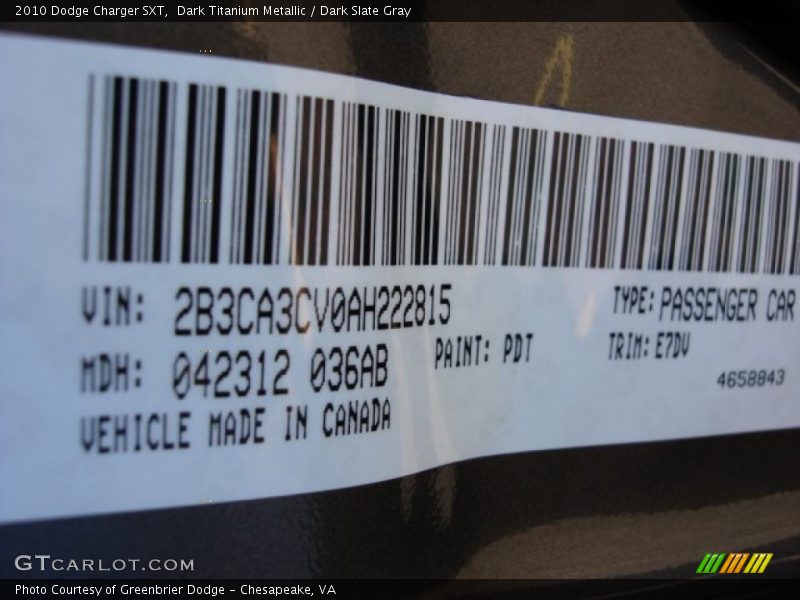 Dark Titanium Metallic / Dark Slate Gray 2010 Dodge Charger SXT