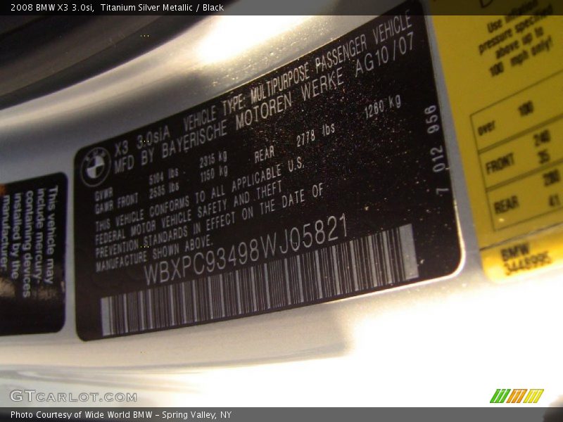 Titanium Silver Metallic / Black 2008 BMW X3 3.0si