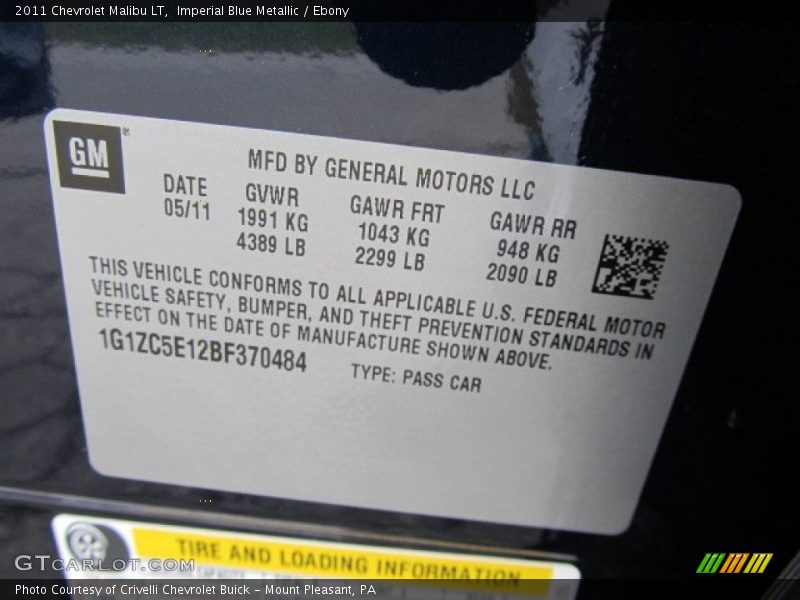 Imperial Blue Metallic / Ebony 2011 Chevrolet Malibu LT