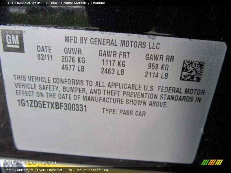 Black Granite Metallic / Titanium 2011 Chevrolet Malibu LT