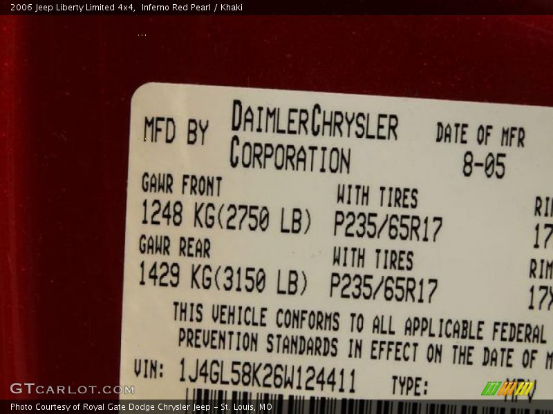 Inferno Red Pearl / Khaki 2006 Jeep Liberty Limited 4x4