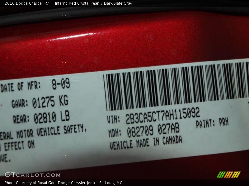 Inferno Red Crystal Pearl / Dark Slate Gray 2010 Dodge Charger R/T