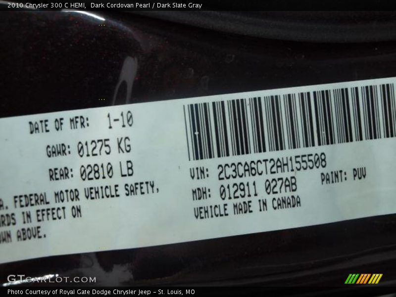 Dark Cordovan Pearl / Dark Slate Gray 2010 Chrysler 300 C HEMI
