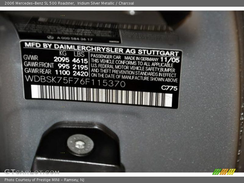 2006 SL 500 Roadster Iridium Silver Metallic Color Code 775