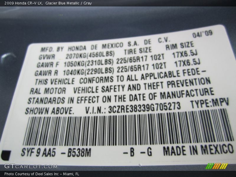 2009 CR-V LX Glacier Blue Metallic Color Code B538M
