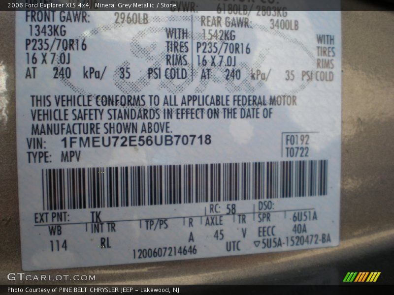 Mineral Grey Metallic / Stone 2006 Ford Explorer XLS 4x4
