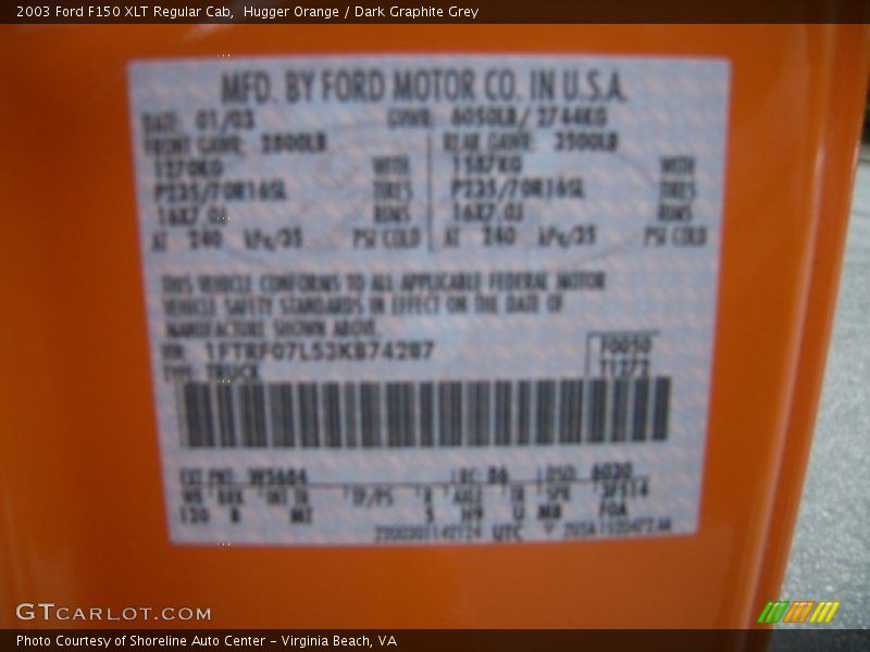 2003 F150 XLT Regular Cab Hugger Orange Color Code W5684
