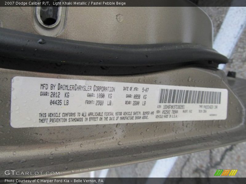 Light Khaki Metallic / Pastel Pebble Beige 2007 Dodge Caliber R/T