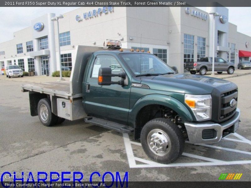 Forest Green Metallic / Steel 2011 Ford F350 Super Duty XL Regular Cab 4x4 Chassis Stake Truck