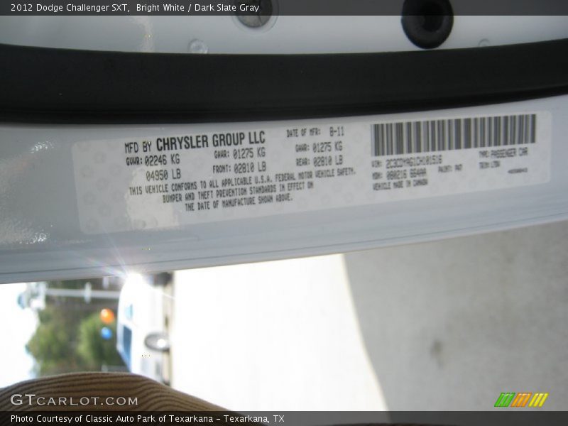 Bright White / Dark Slate Gray 2012 Dodge Challenger SXT
