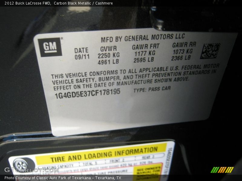 Carbon Black Metallic / Cashmere 2012 Buick LaCrosse FWD
