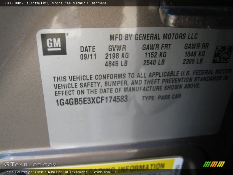 Mocha Steel Metallic / Cashmere 2012 Buick LaCrosse FWD