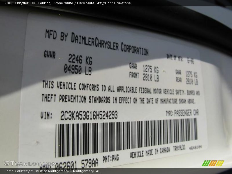 Stone White / Dark Slate Gray/Light Graystone 2006 Chrysler 300 Touring