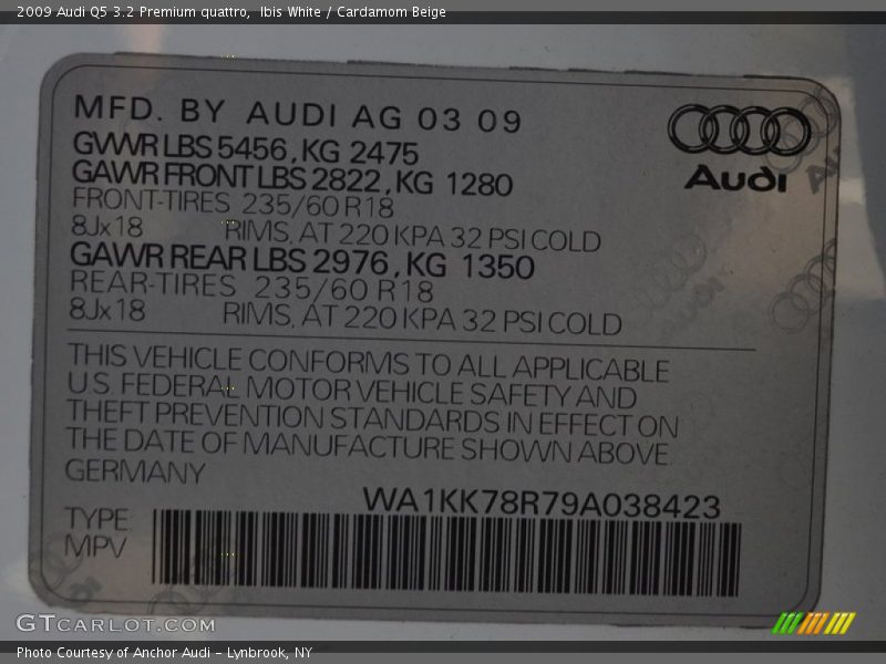 Ibis White / Cardamom Beige 2009 Audi Q5 3.2 Premium quattro