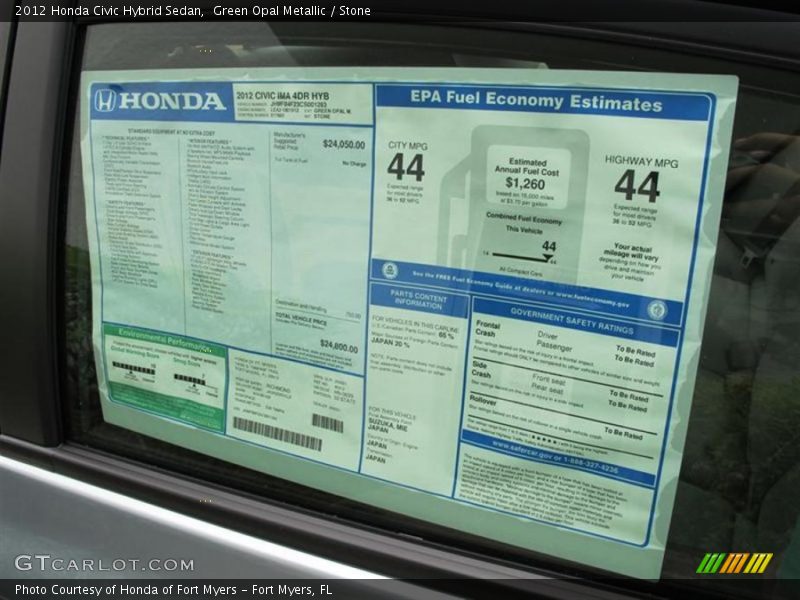 Green Opal Metallic / Stone 2012 Honda Civic Hybrid Sedan