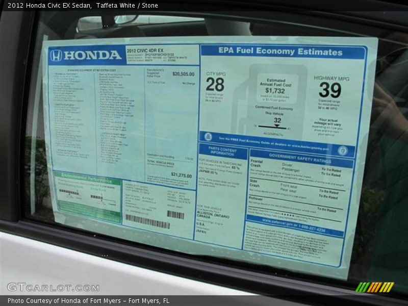  2012 Civic EX Sedan Window Sticker