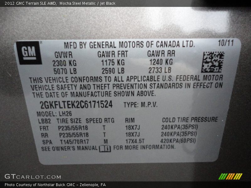 Mocha Steel Metallic / Jet Black 2012 GMC Terrain SLE AWD