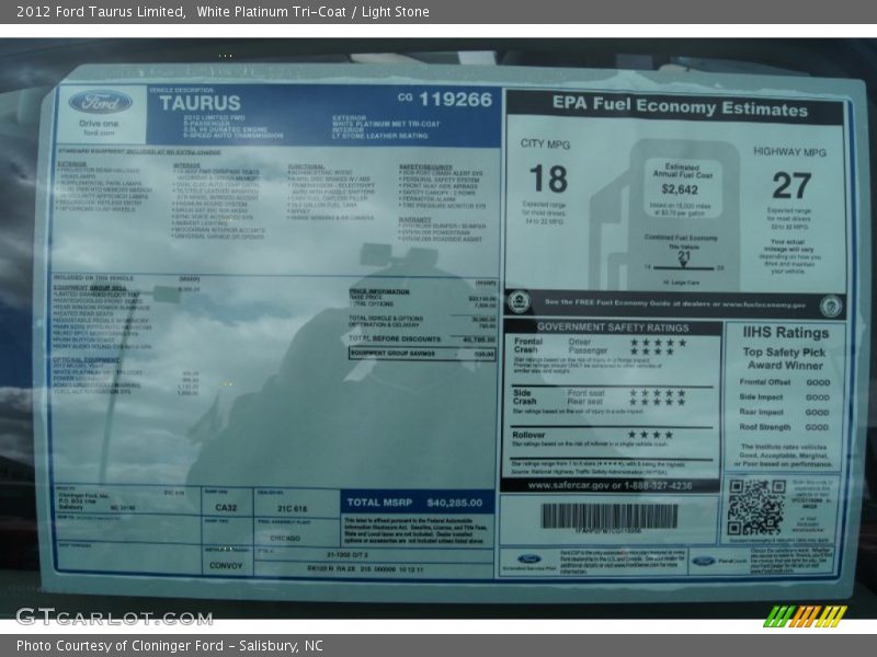  2012 Taurus Limited Window Sticker