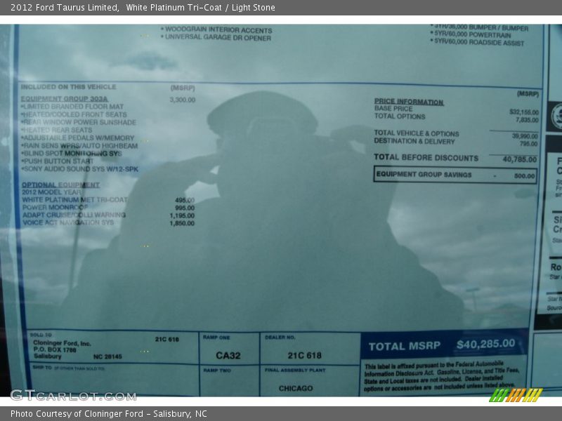  2012 Taurus Limited Window Sticker