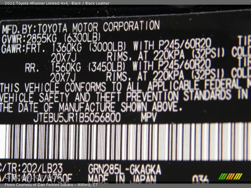 Black / Black Leather 2011 Toyota 4Runner Limited 4x4