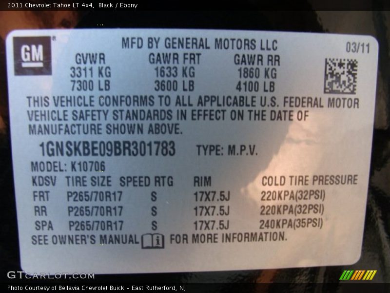 Black / Ebony 2011 Chevrolet Tahoe LT 4x4