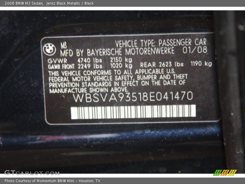 Jerez Black Metallic / Black 2008 BMW M3 Sedan