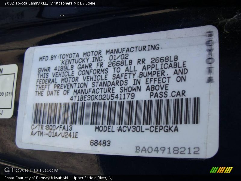 Stratosphere Mica / Stone 2002 Toyota Camry XLE