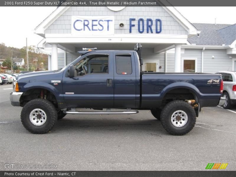 True Blue Metallic / Medium Parchment 2001 Ford F250 Super Duty XLT SuperCab 4x4