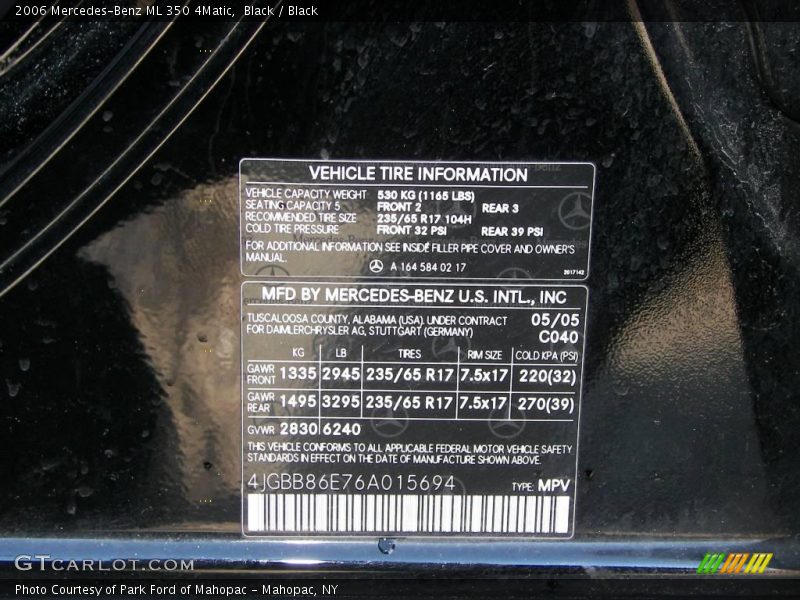 Black / Black 2006 Mercedes-Benz ML 350 4Matic