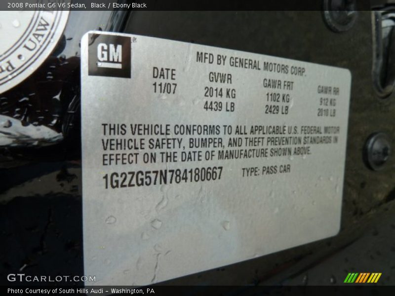 Black / Ebony Black 2008 Pontiac G6 V6 Sedan