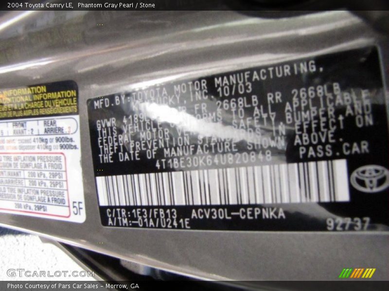 Phantom Gray Pearl / Stone 2004 Toyota Camry LE