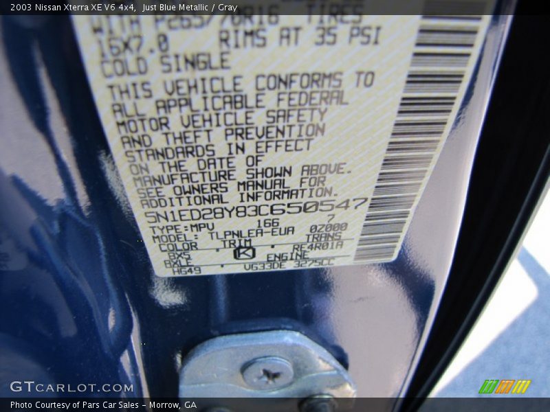 Just Blue Metallic / Gray 2003 Nissan Xterra XE V6 4x4