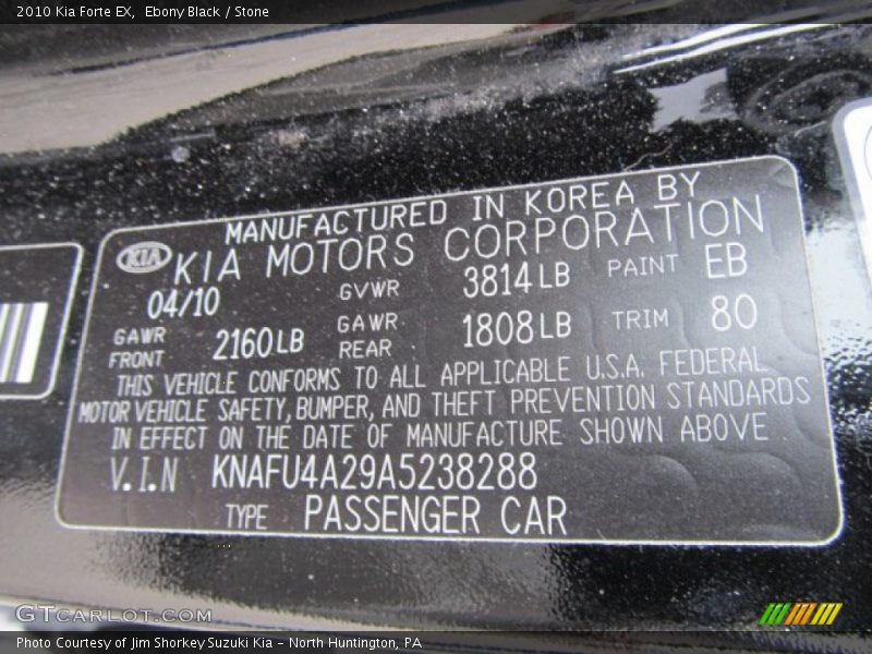Ebony Black / Stone 2010 Kia Forte EX