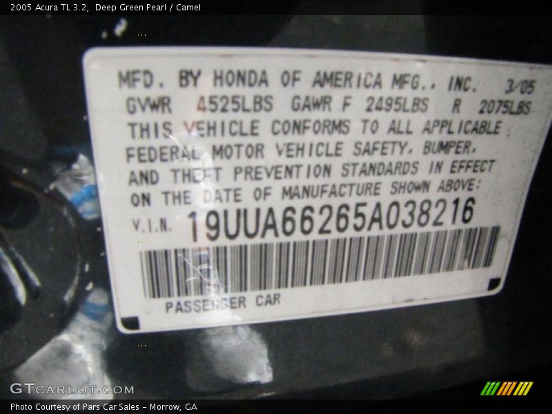 Deep Green Pearl / Camel 2005 Acura TL 3.2