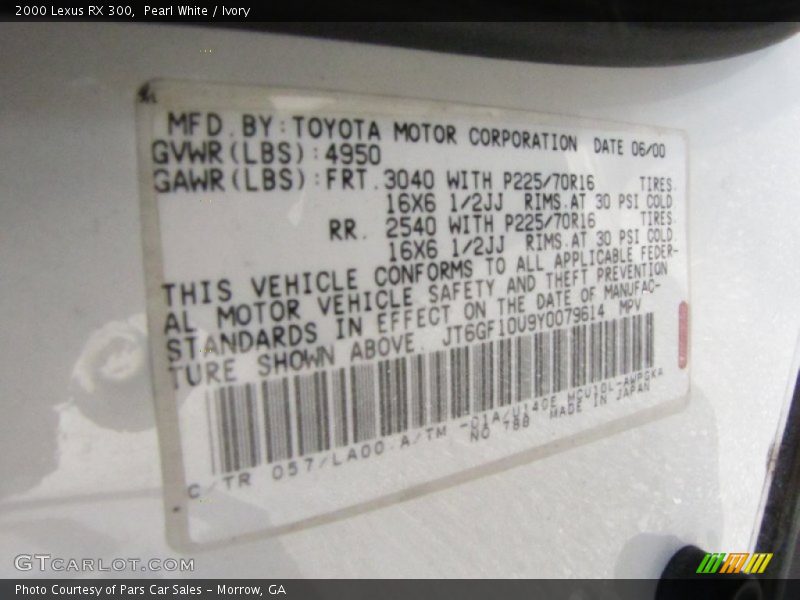 Pearl White / Ivory 2000 Lexus RX 300