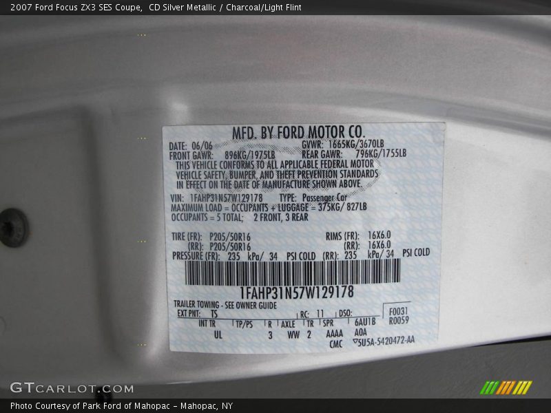 CD Silver Metallic / Charcoal/Light Flint 2007 Ford Focus ZX3 SES Coupe
