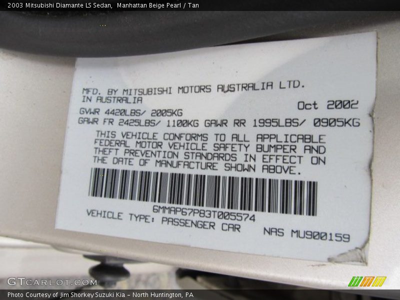 Manhattan Beige Pearl / Tan 2003 Mitsubishi Diamante LS Sedan