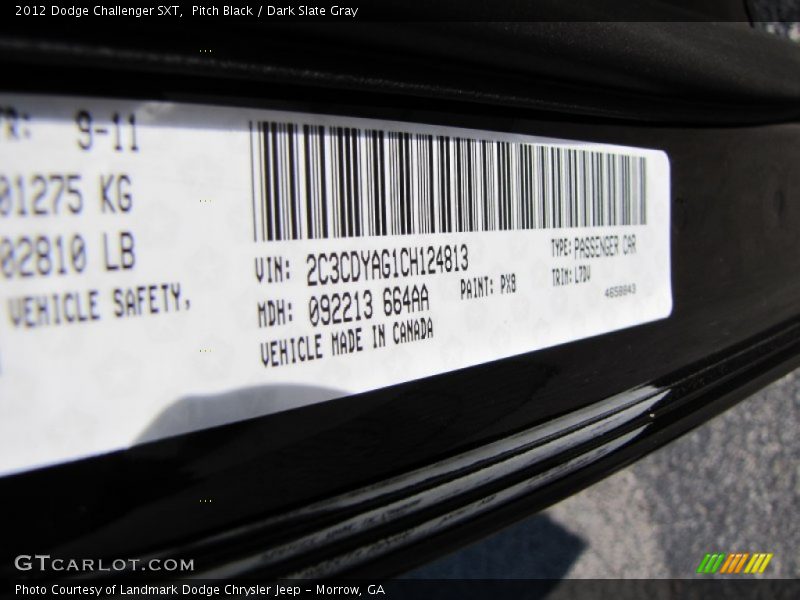 Pitch Black / Dark Slate Gray 2012 Dodge Challenger SXT