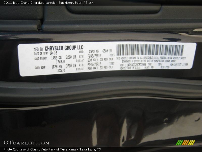 Blackberry Pearl / Black 2011 Jeep Grand Cherokee Laredo